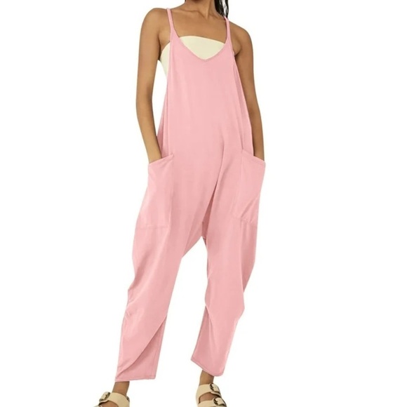 Pants - NWOT PINK Solid Loose Cami Jumpsuit